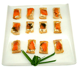 Smoked salmon  on gravadlax brochettes 