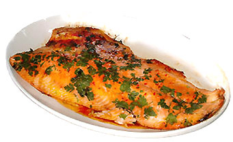 Hot roasted side of salmon.