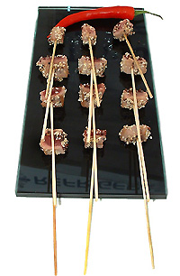 Seared sesame tuna on a skewer