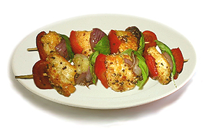Spicy halloumi cheese kebabs.